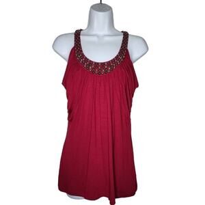 NEW White House Black Market Women Tops, Red Wine Beaded Sleeveless Blouse, XS